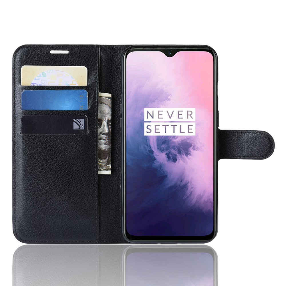 Litchi Texture Wallet Stand Leather Protective Phone Case for OnePlus 7 - Black-5