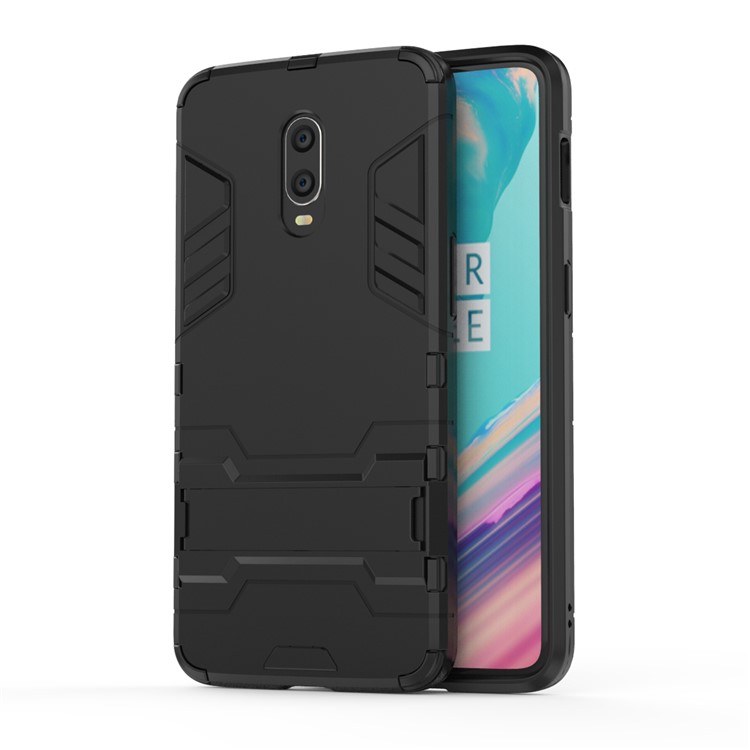 Caixa Híbrida de Plástico + TPU Com Kickstand Para OnePlus 7 - Preto