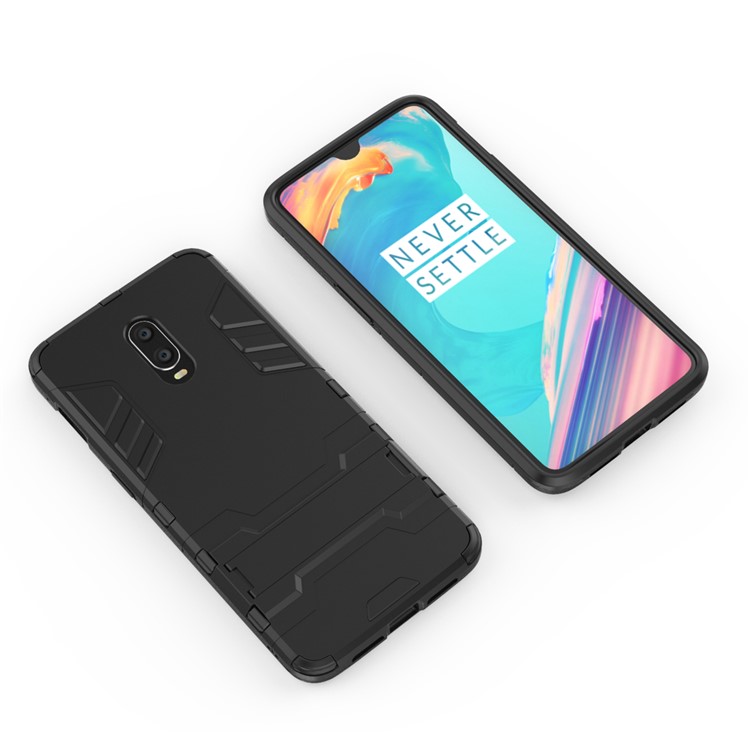 Kunststoff + TPU Hybrid -hülle Mit Kickstand Für OnePlus 7 - Schwarz