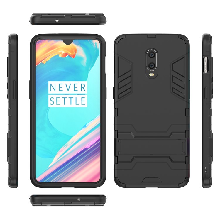 Kunststoff + TPU Hybrid -hülle Mit Kickstand Für OnePlus 7 - Schwarz