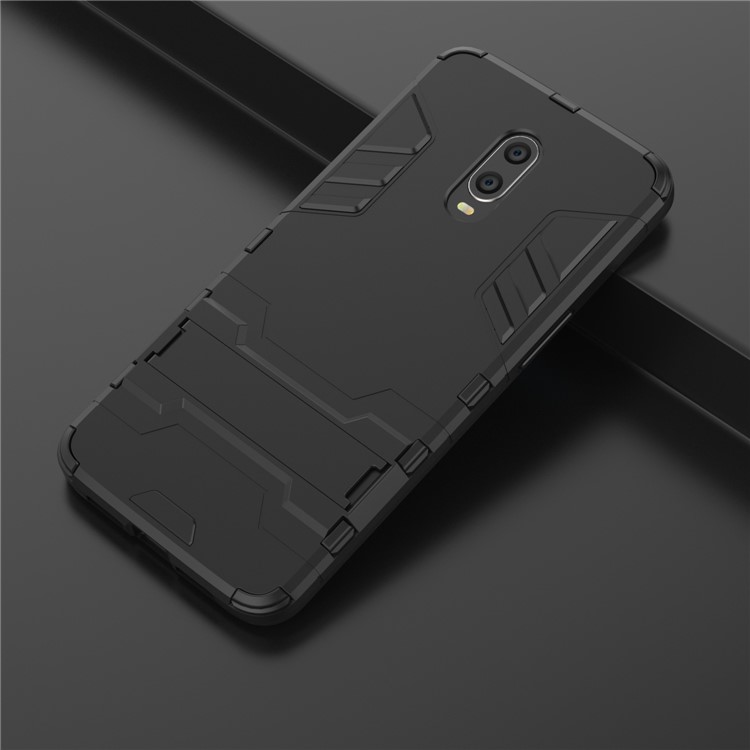 Kunststoff + TPU Hybrid -hülle Mit Kickstand Für OnePlus 7 - Schwarz