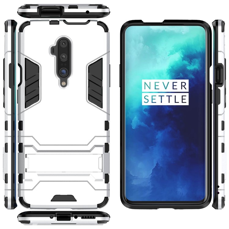 Estuche Híbrido De Plástico + TPU Con Pie De Apoyo Para Oneplus 7 Pro - Blanco-2