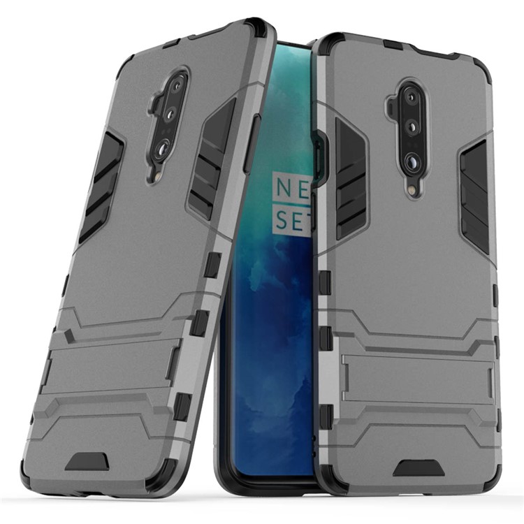 Plastic + TPU Hybrid Case with Kickstand for OnePlus 7 Pro - Grey-1