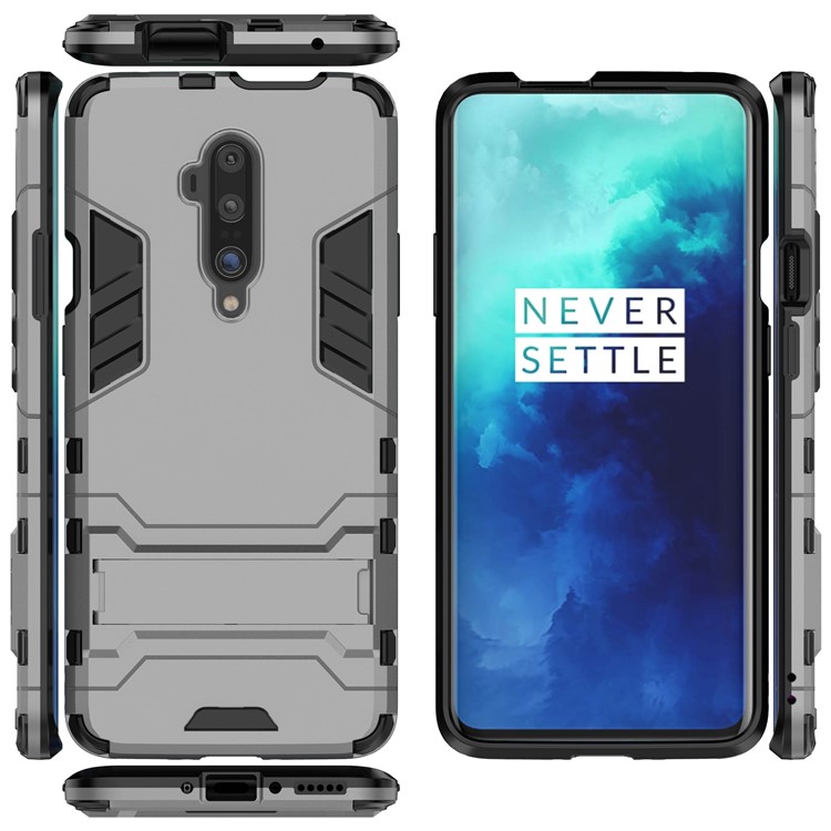 Plastic + TPU Hybrid Case with Kickstand for OnePlus 7 Pro - Grey-2