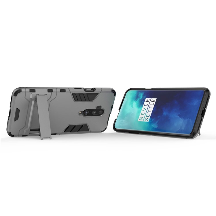 Plastic + TPU Hybrid Case with Kickstand for OnePlus 7 Pro - Grey-3