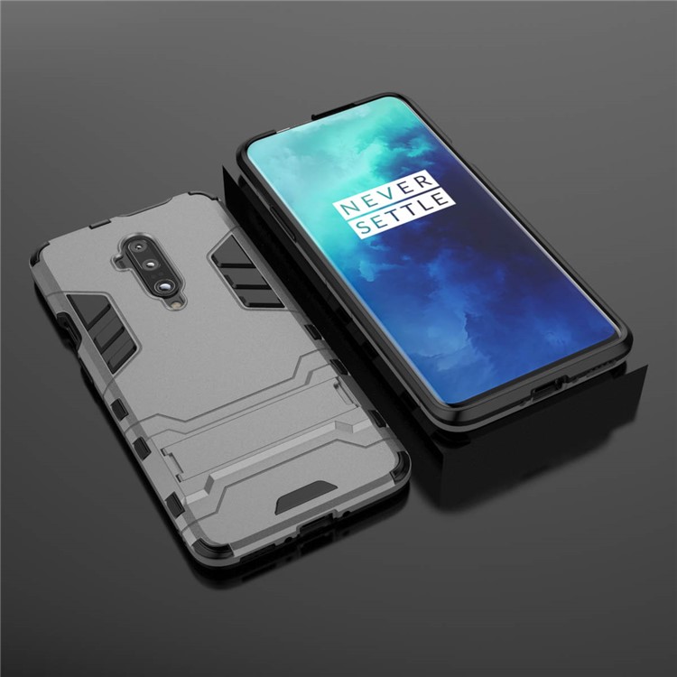 Plastic + TPU Hybrid Case with Kickstand for OnePlus 7 Pro - Grey-4