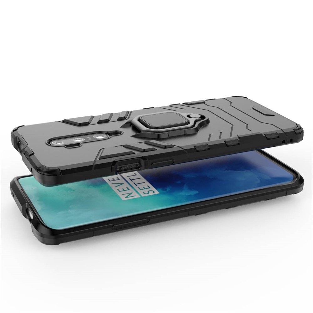 Cool Guard Ring Holder Kickstand PC TPU Hybrid Case Para OnePlus 7 Pro - Preto