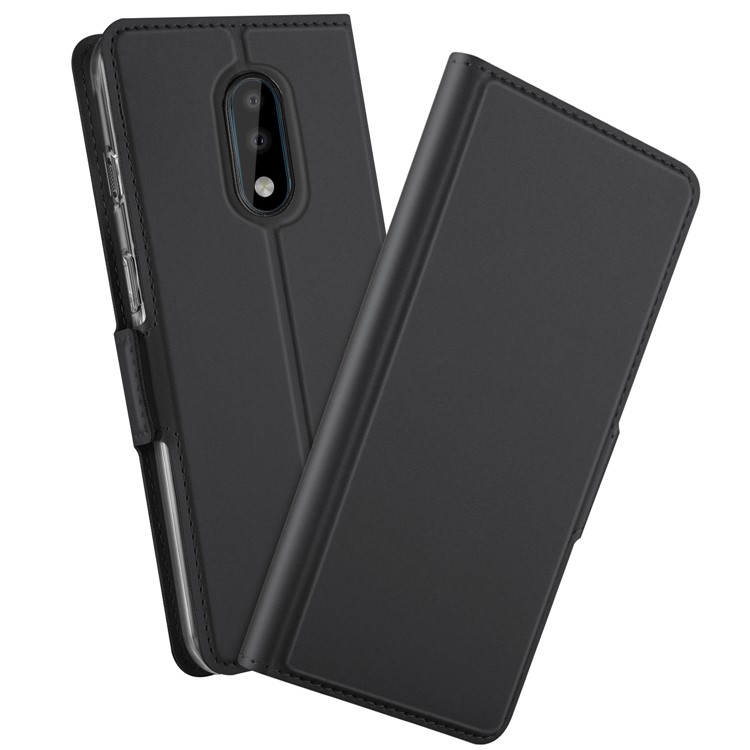 Caja Magnética Para Soporte De Flip TPU + PU Con Soporte De Tarjeta Para Oneplus 7 - Negro-1