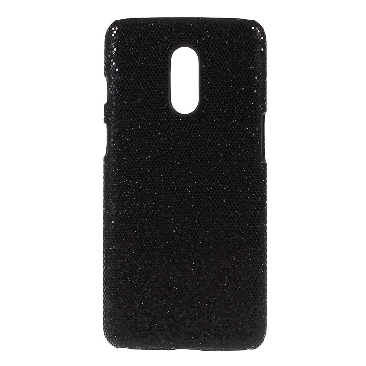 PU Leather Coated PC Back Case for OnePlus 7 - Black Glitter Powder-1