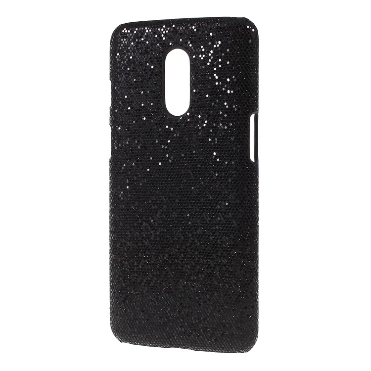 PU Leather Coated PC Back Case for OnePlus 7 - Black Glitter Powder-2