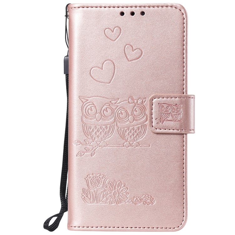 Imprint Owl Magnetic Wallet PU Leather Stand Cover for OnePlus 7 - Rose Gold-2