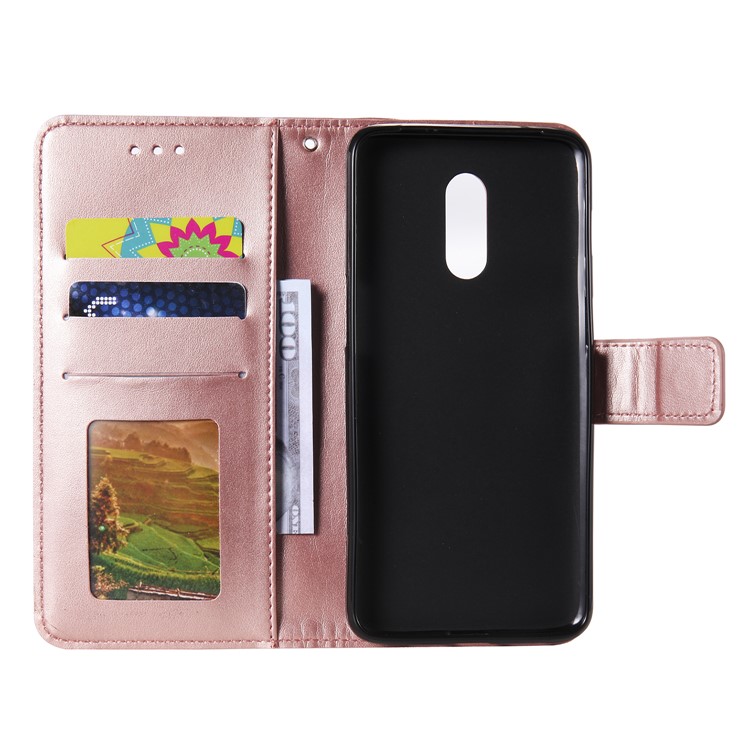 Imprint Owl Magnetic Wallet PU Leather Stand Cover for OnePlus 7 - Rose Gold-4