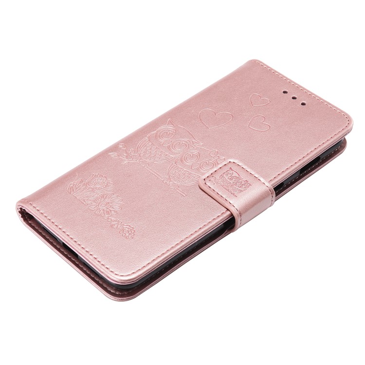 Imprint Owl Magnetic Wallet PU Leather Stand Cover for OnePlus 7 - Rose Gold-7