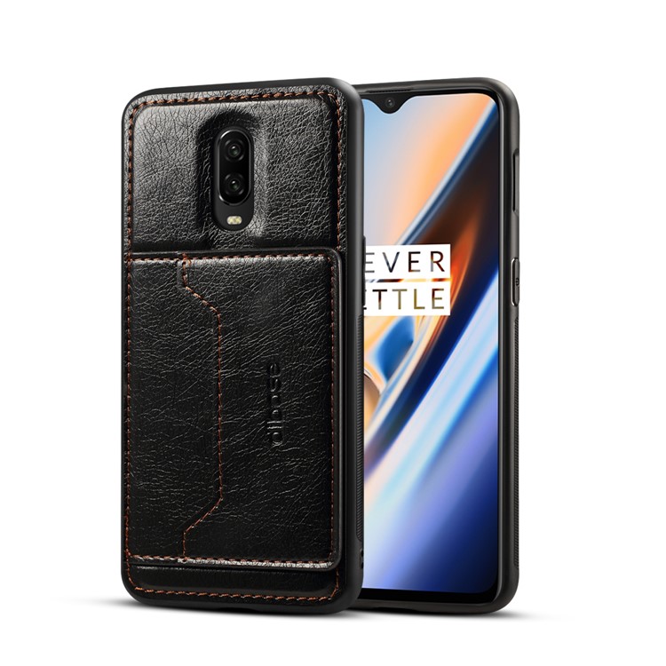 Crazy Horse Leather Coated TPU Case with Card Holder Kickstand for OnePlus 7 - Black-1