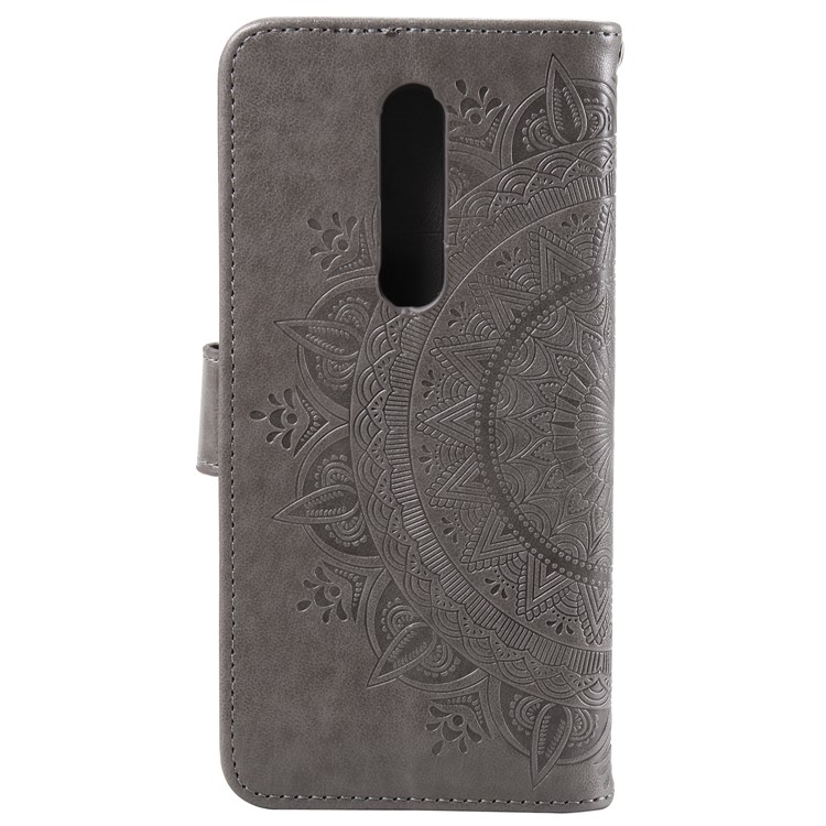 Imprint Flower Leather Wallet Case for OnePlus 7 Pro - Grey-3