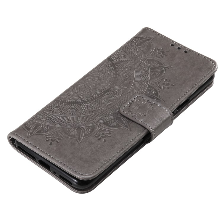 Imprint Flower Leather Wallet Case for OnePlus 7 Pro - Grey-7