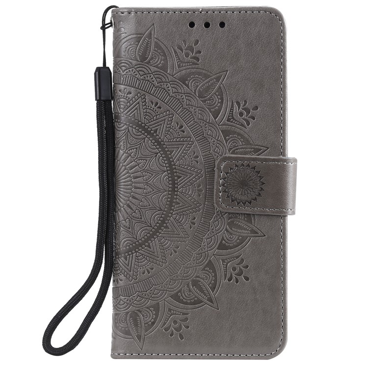 Imprint Flower Leather Wallet Case for OnePlus 7 - Grey-2