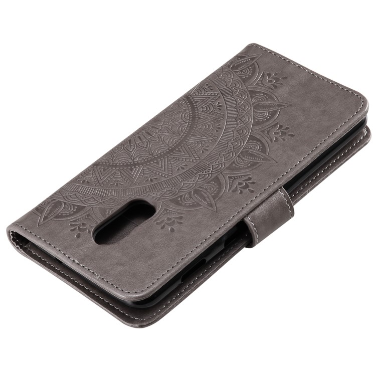 Imprint Flower Leather Wallet Case for OnePlus 7 - Grey-6