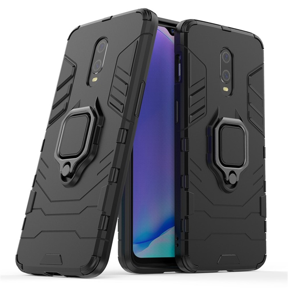 Cool Armor Guard Style Ring Holder Kickstand PC TPU Hybrid Phone Case for OnePlus 7 - Black-4