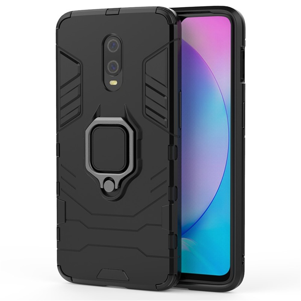 Cool Armor Guard Style Ring Holder Kickstand PC TPU Hybrid Phone Case for OnePlus 7 - Black-5