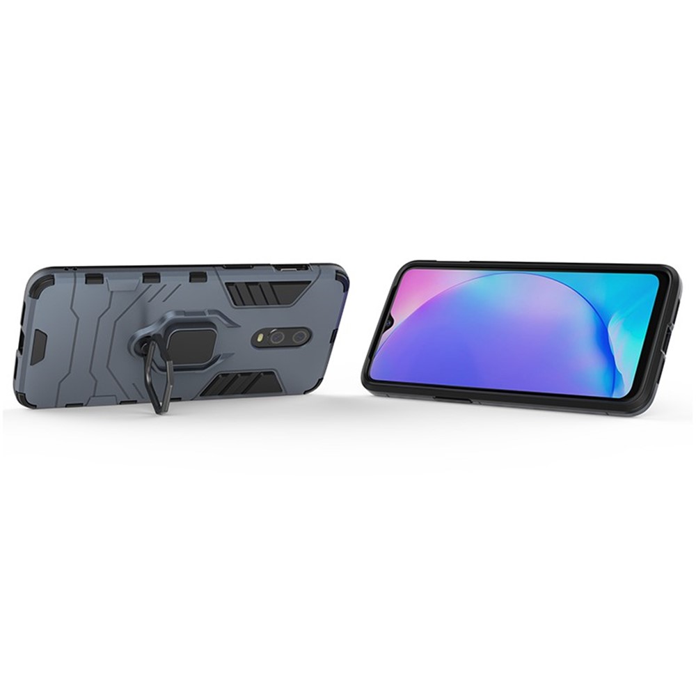 Guarda Armadura Legal Anel De Estilo Titular Kickstand PC TPU Híbrido Caso De Telefone Para Oneplus 7 - Azul-2