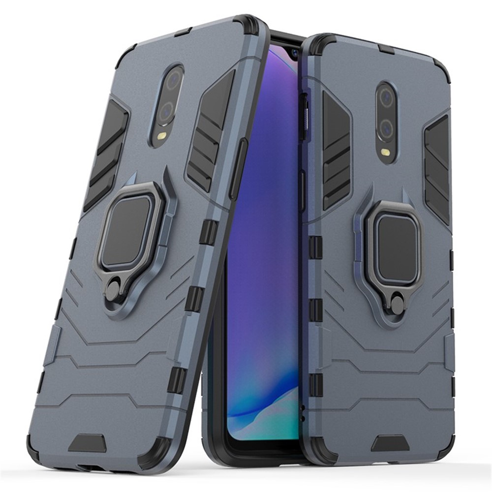 Guarda Armadura Legal Anel De Estilo Titular Kickstand PC TPU Híbrido Caso De Telefone Para Oneplus 7 - Azul-4