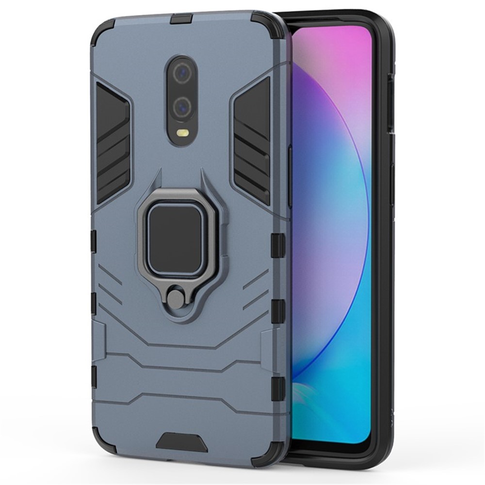Guarda Armadura Legal Anel De Estilo Titular Kickstand PC TPU Híbrido Caso De Telefone Para Oneplus 7 - Azul-5