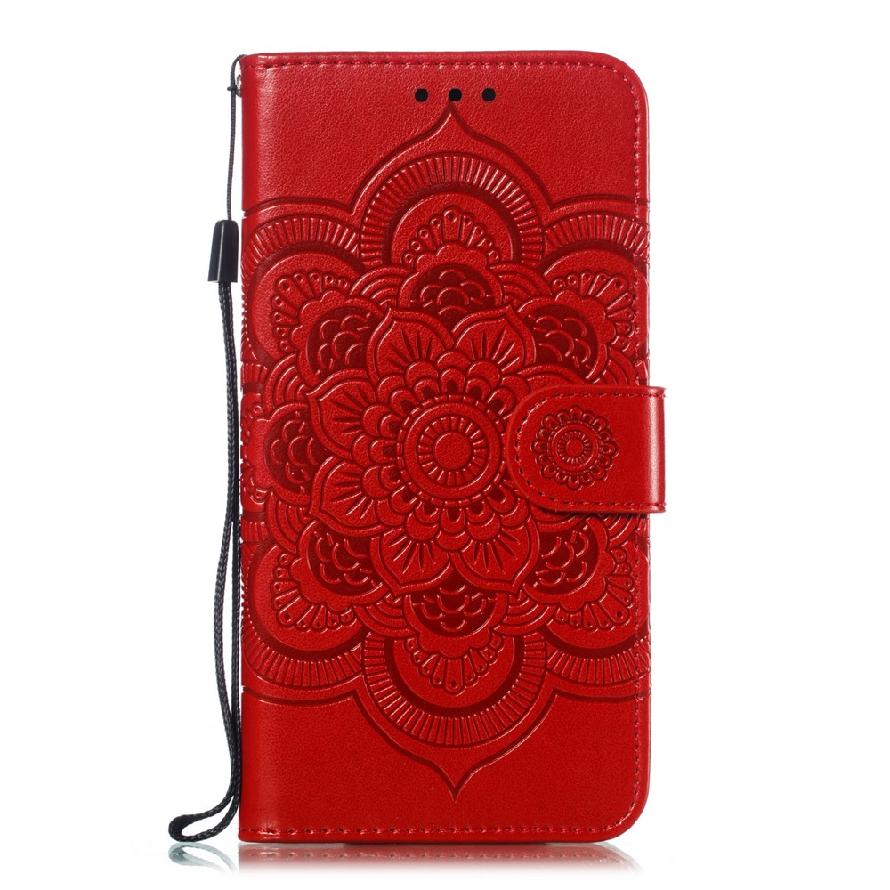 Imprint Mandala Flower Leather Wallet Case for OnePlus 7 Pro - Red-2