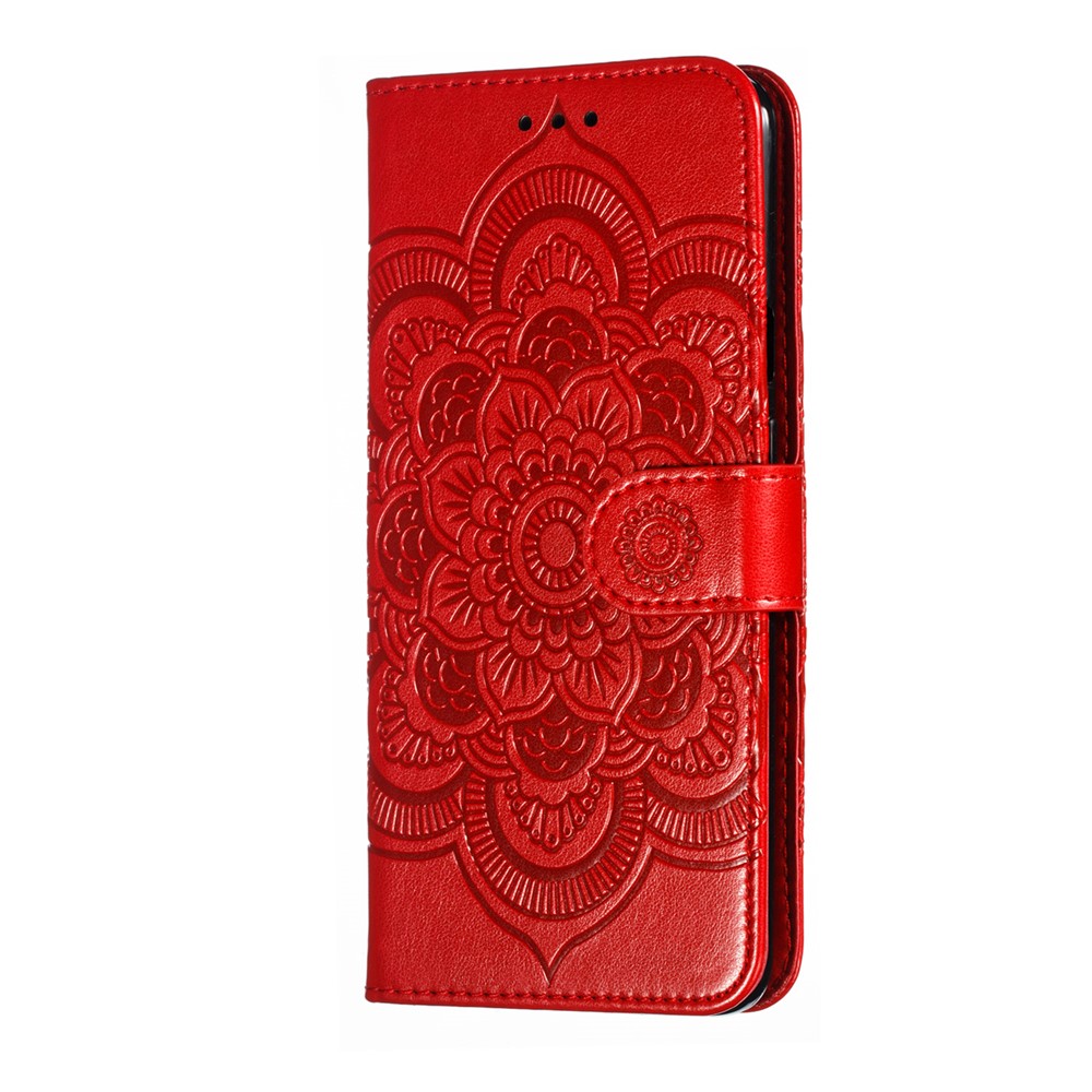 Imprint Mandala Flower Leather Wallet Case for OnePlus 7 Pro - Red-3