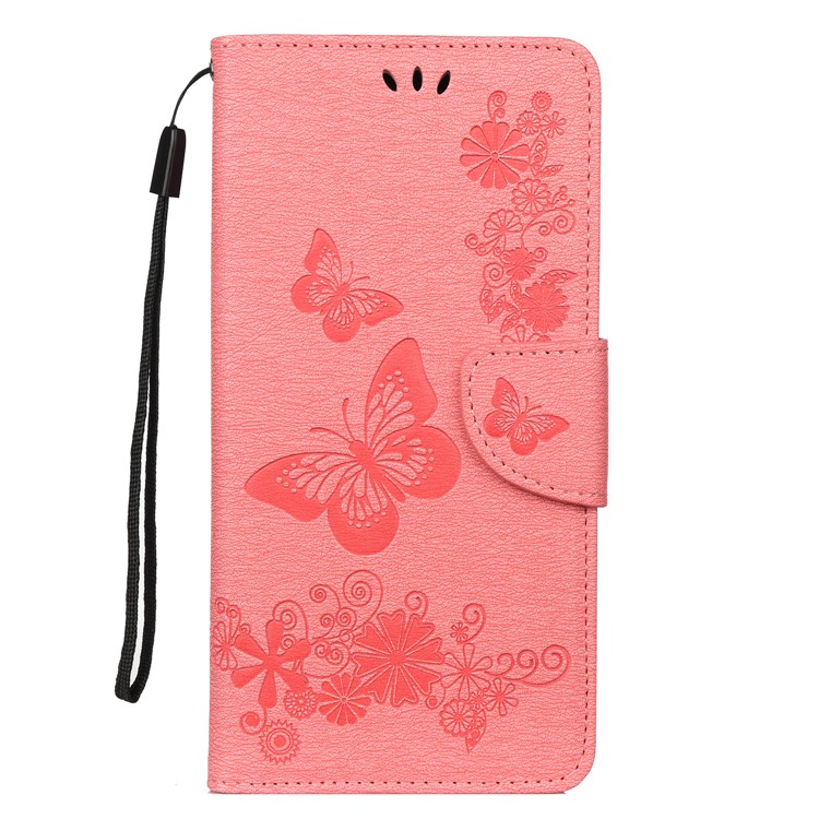 Imprint Butterfly Flower Leather Wallet Phone Shell for OnePlus 7 - Pink-1