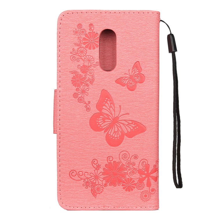 Imprint Butterfly Flower Leather Wallet Phone Shell for OnePlus 7 - Pink-2