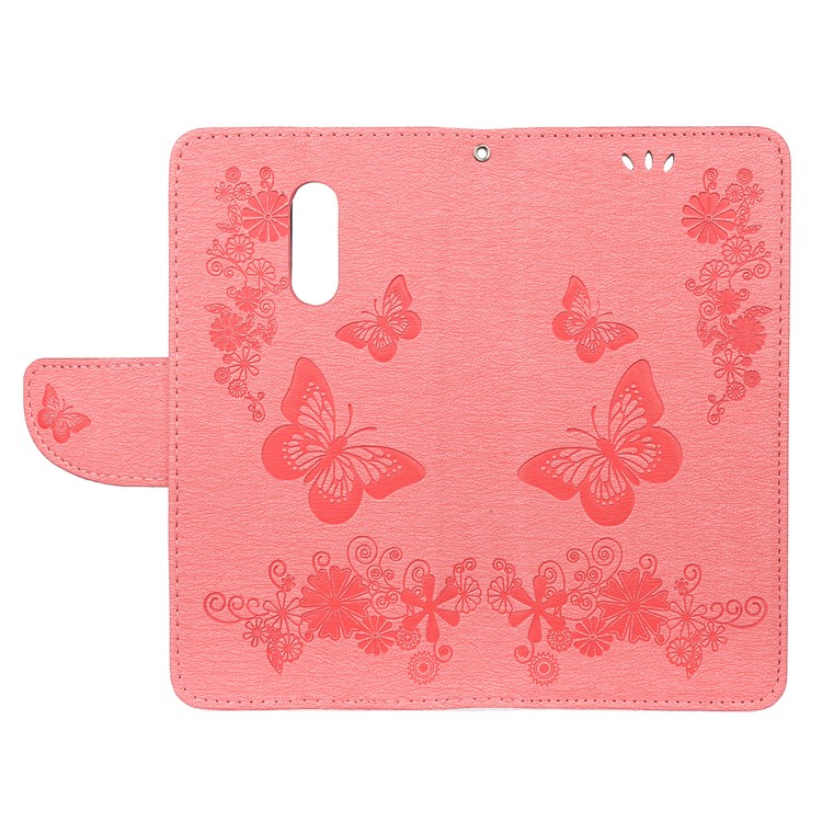 Imprint Butterfly Flower Leather Wallet Phone Shell for OnePlus 7 - Pink-4