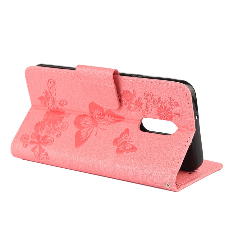 Imprint Butterfly Flower Leather Wallet Phone Shell for OnePlus 7 - Pink-6