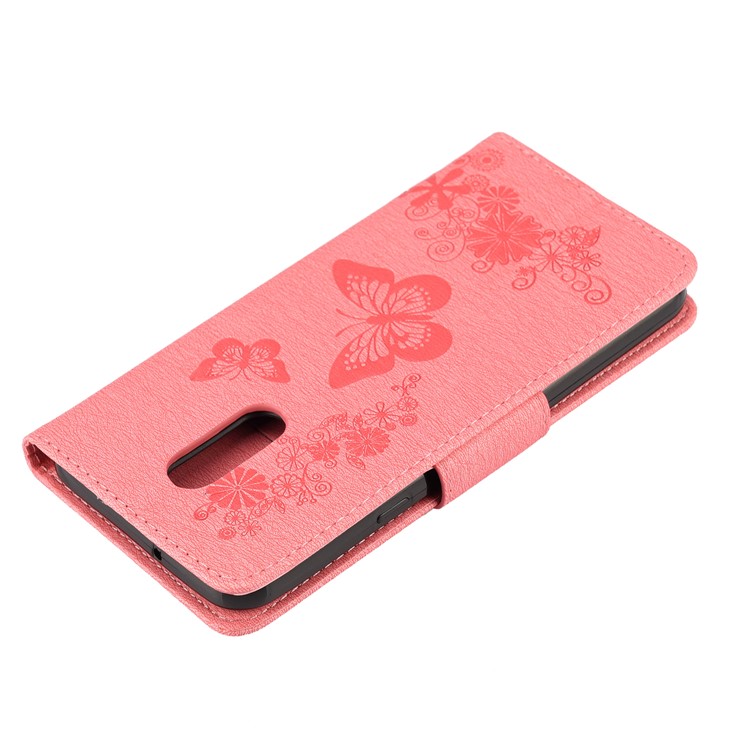 Imprint Butterfly Flower Leather Wallet Phone Shell for OnePlus 7 - Pink-7