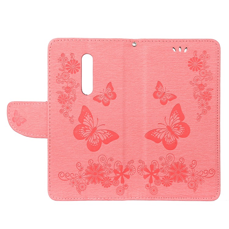 Imprint Butterfly Flower Leather Wallet Casing for OnePlus 7 Pro - Pink-4