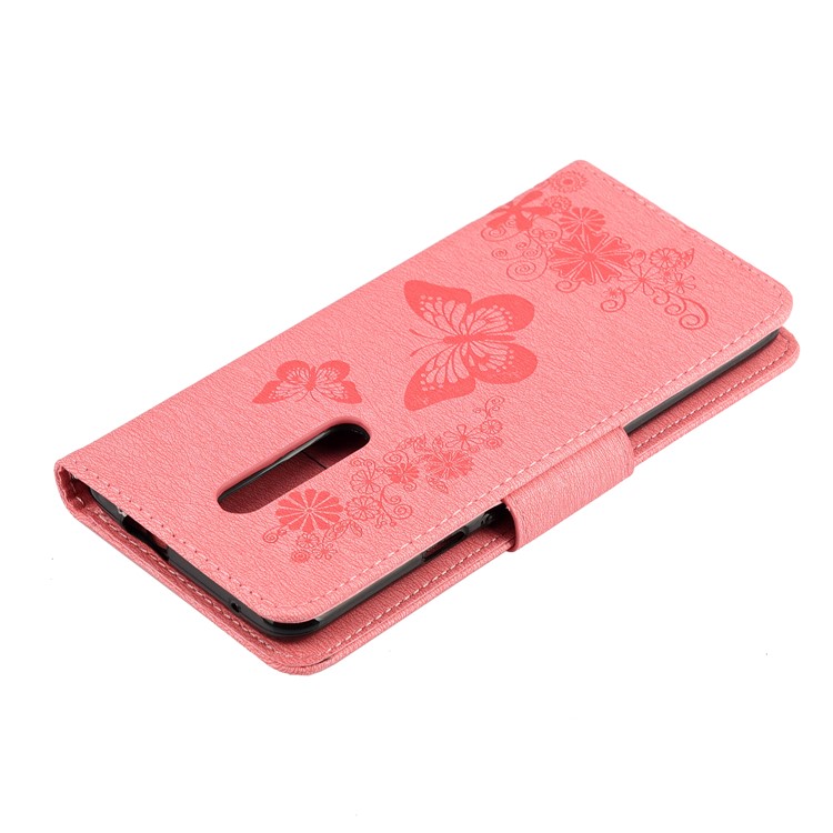 Imprint Butterfly Flower Leather Wallet Casing for OnePlus 7 Pro - Pink-7