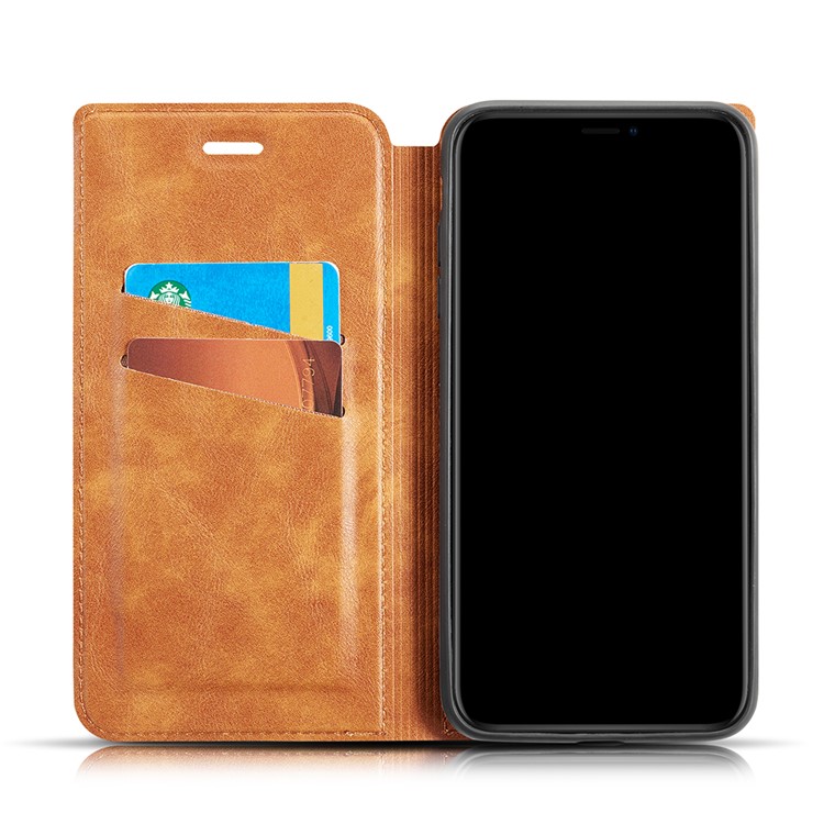 Ultra-thin Simple Style Leather Flip Phone Cover Case with Card Slots for OnePlus 7 Pro - Brown-5