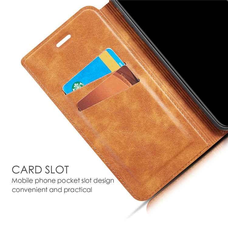 Ultra-thin Simple Style Leather Flip Phone Cover Case with Card Slots for OnePlus 7 Pro - Brown-7