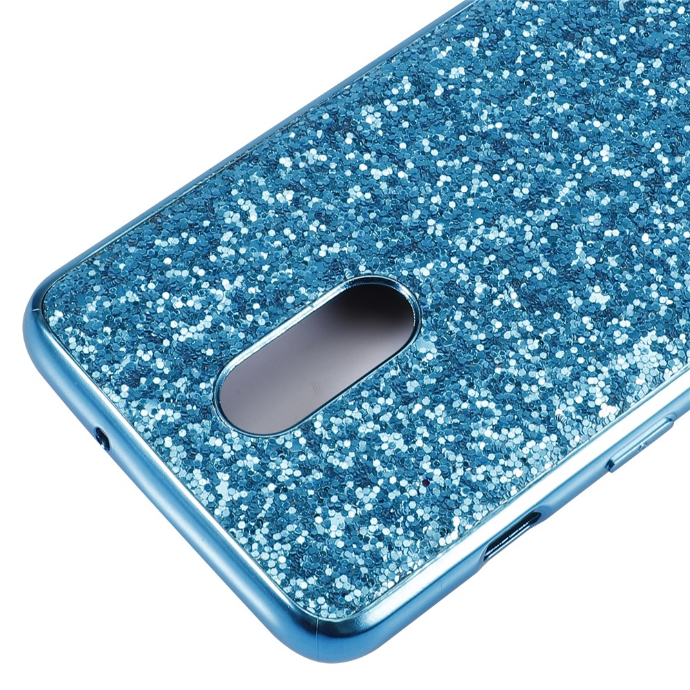 Shiny Sequins Electroplating TPU Frame+PC Phone Protective Case Cover for OnePlus 7 - Cyan-5