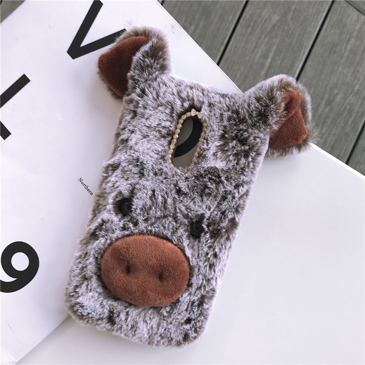 Cute Happy Pig Shape Fur Coated Soft TPU Cover for OnePlus 7 - Brown-1