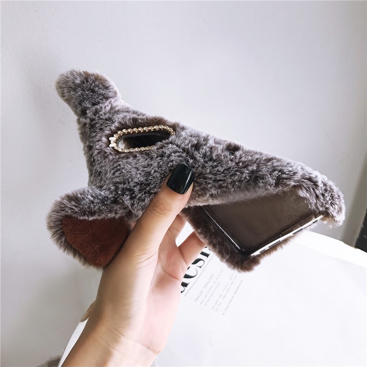 Cute Happy Pig Shape Fur Coated Soft TPU Cover for OnePlus 7 - Brown-4