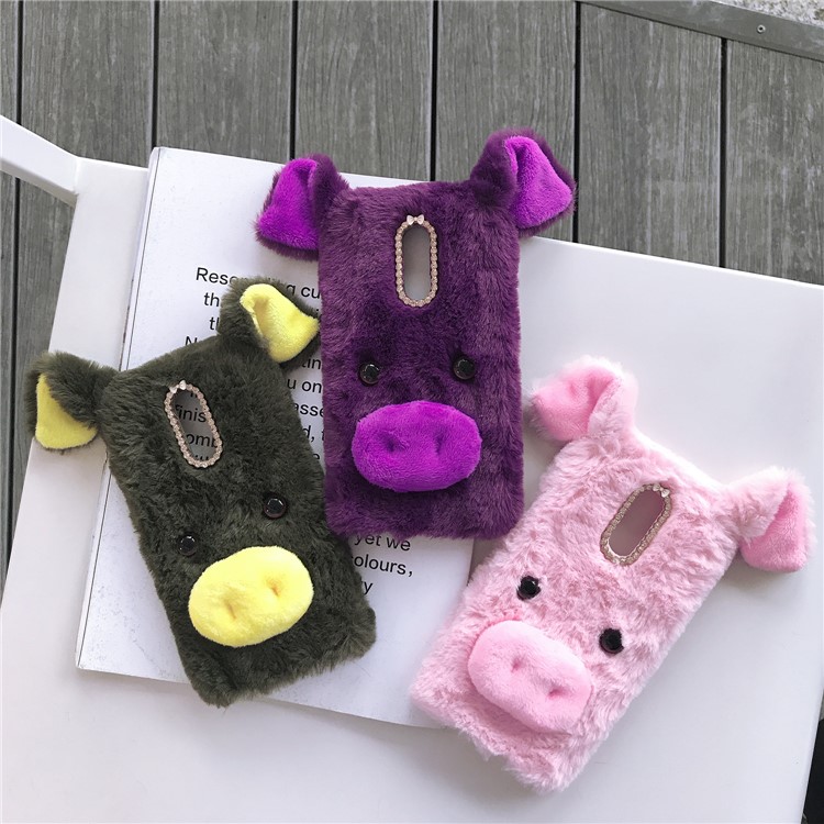 Cute Happy Pig Shape Fur Coated Soft TPU Cover for OnePlus 7 - Brown-6