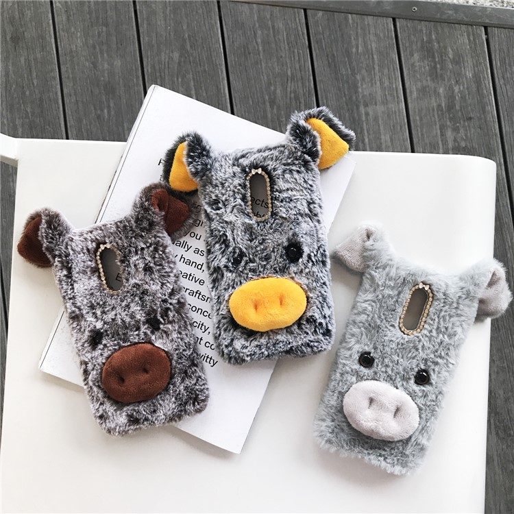 Cute Happy Pig Shape Fur Coated Soft TPU Cover for OnePlus 7 - Brown-7