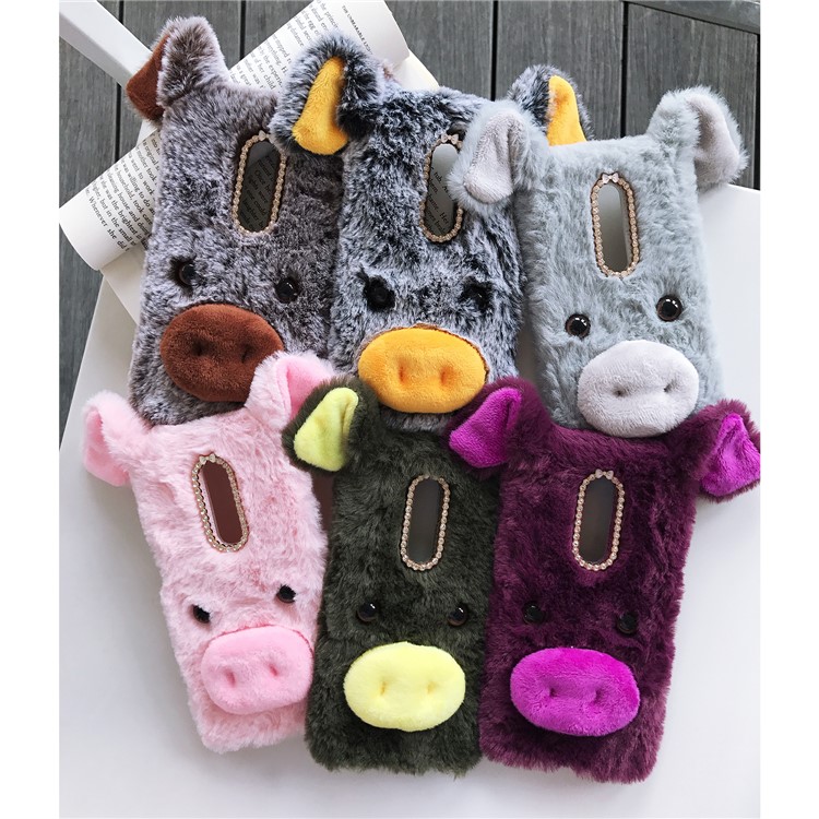 Cute Happy Pig Shape Fur Coated Soft TPU Cover for OnePlus 7 - Brown-8