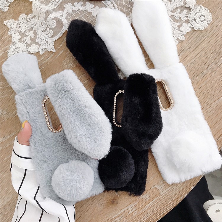 Adorable Long Ears Rabbit Shape Fur Coated Soft TPU Phone Case for OnePlus 7 - Dark Grey-5