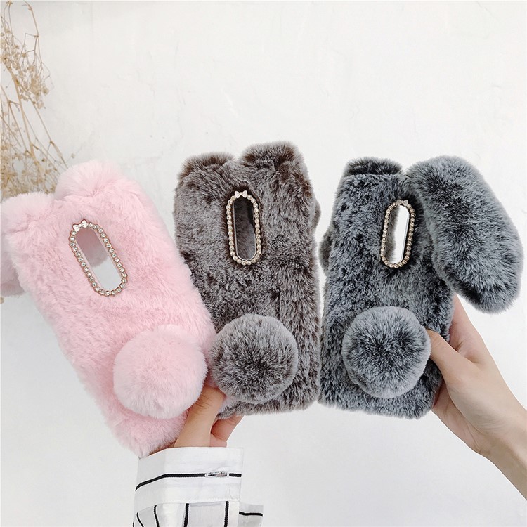 Adorable Long Ears Rabbit Shape Fur Coated Soft TPU Phone Case for OnePlus 7 - Dark Grey-6