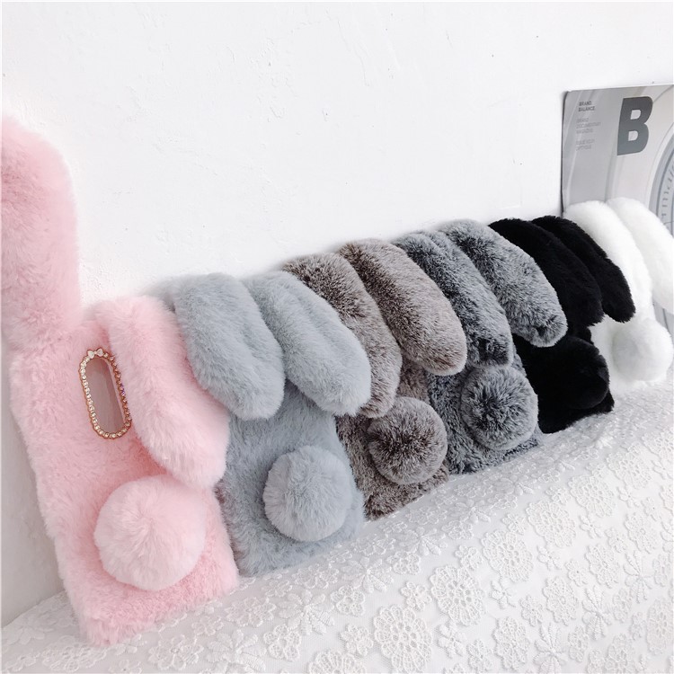 Adorable Long Ears Rabbit Shape Fur Coated Soft TPU Phone Case for OnePlus 7 - Dark Grey-8