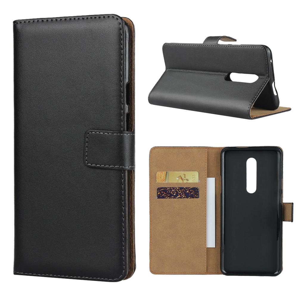 Genuine Leather Wallet Phone Cover for OnePlus 7 Pro - Black-1