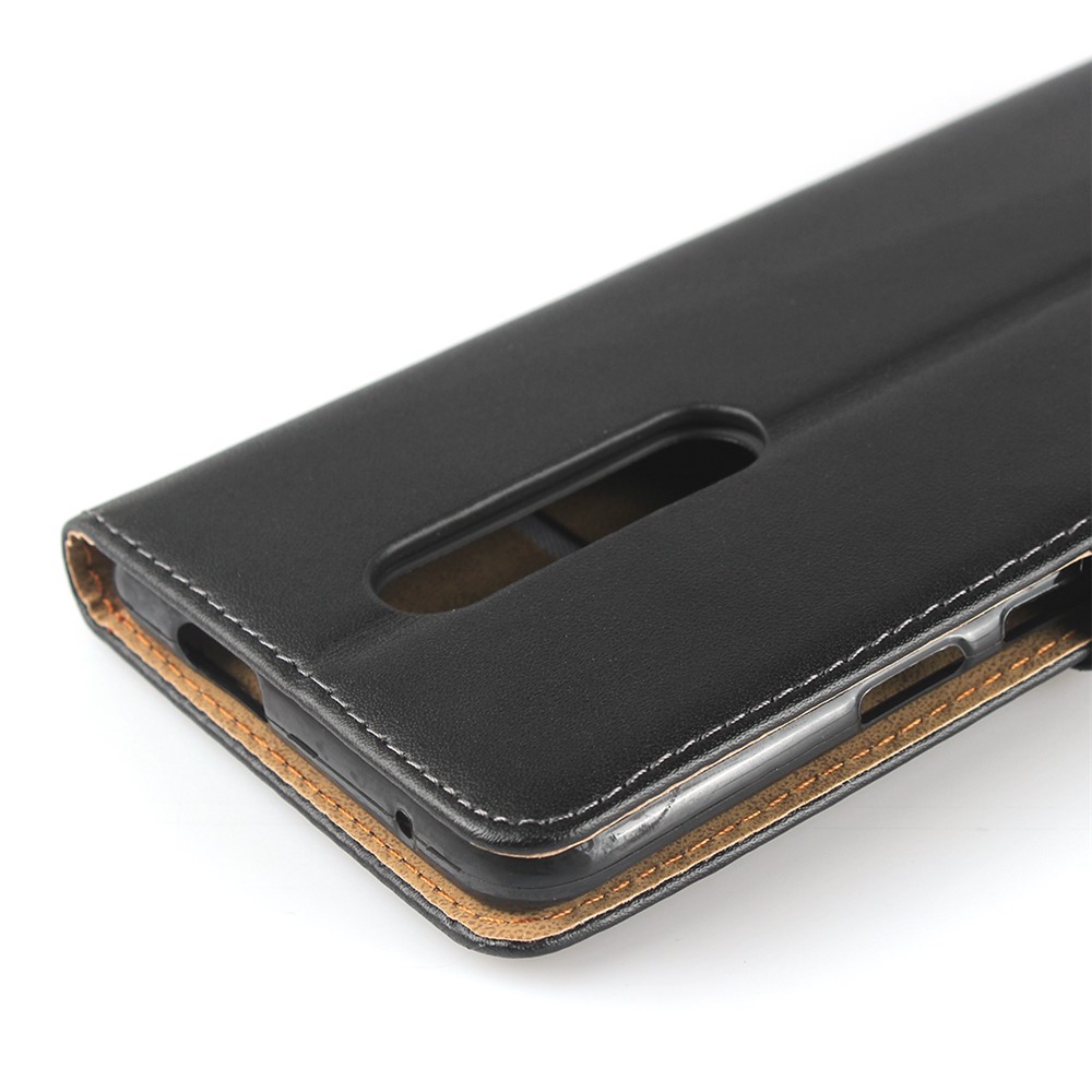 Capa de Telefone da Carteira de Couro Genuína Para OnePlus 7 Pro - Preto