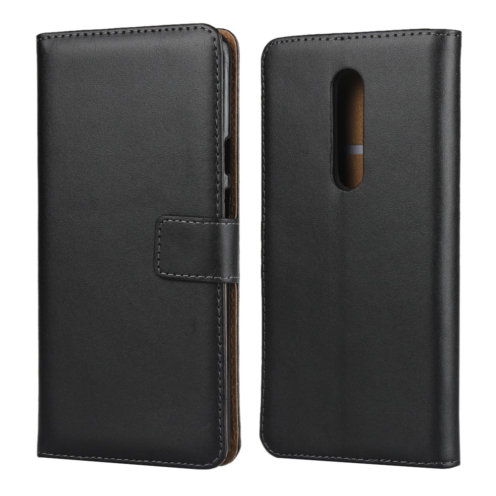 Capa de Telefone da Carteira de Couro Genuína Para OnePlus 7 Pro - Preto